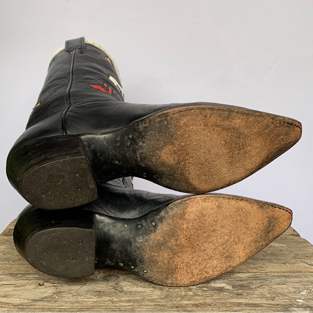 SOLD LARRY MAHAN Vintage Rodeo Cactus Black Cowgirl Cowboy Western Boots 7 - Picture 4 of 7